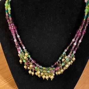 Sigal Geva art deco necklace with glass beads hook clasp 1980 look